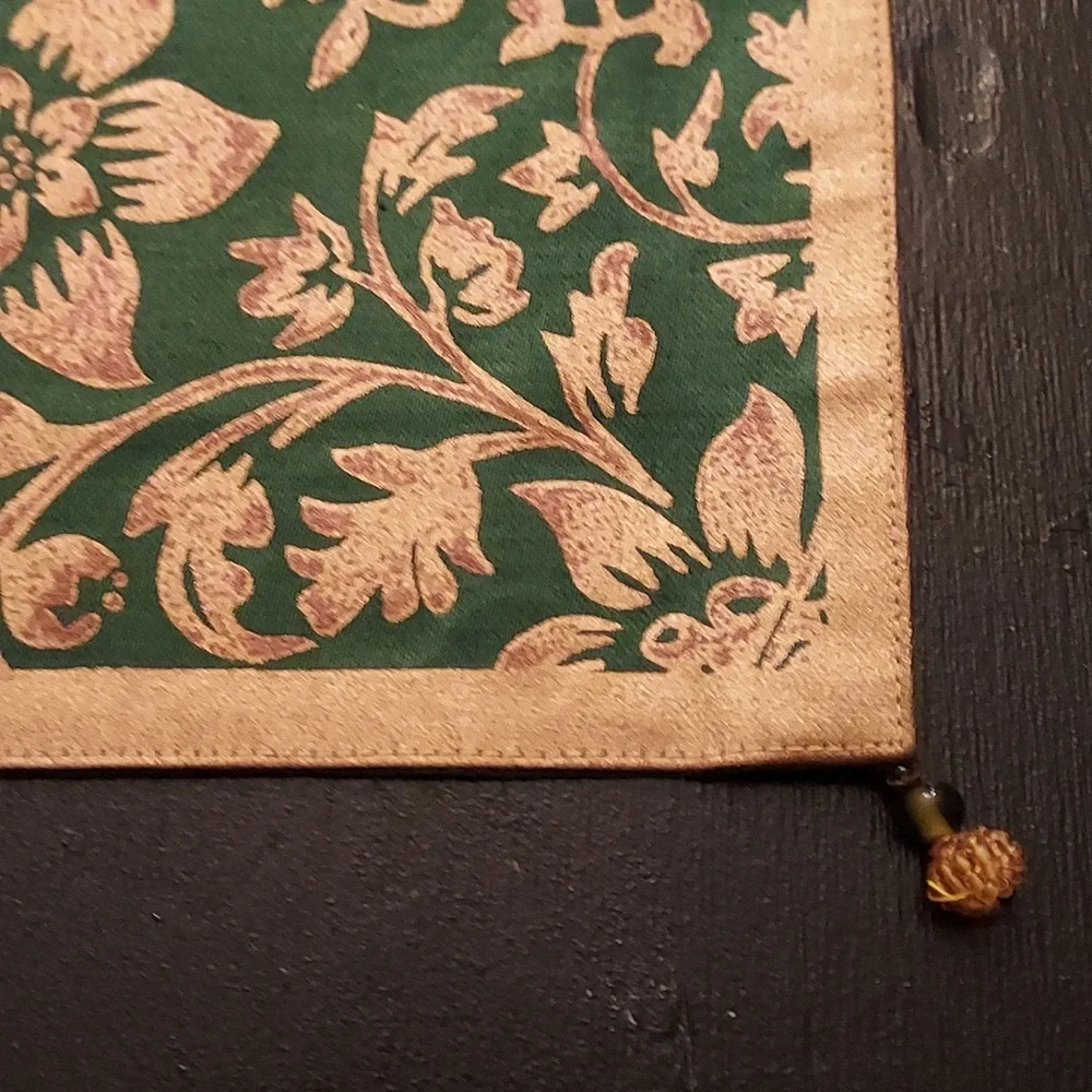 Green And Gold Placemats Elegant Brocade Baroque Pattern Set Of 4 Cotton